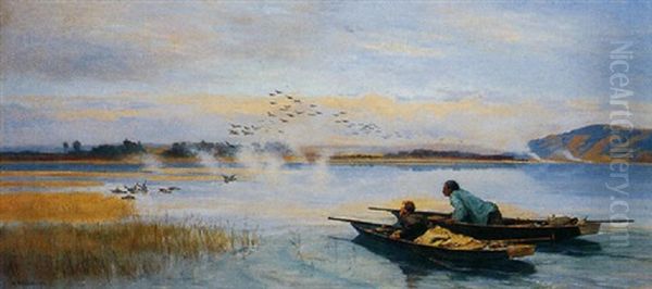 Le Chasse Aux Canards Oil Painting by Auguste Bachelin