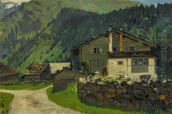 Hauser Bei Brienz Oil Painting by Hans Bachmann