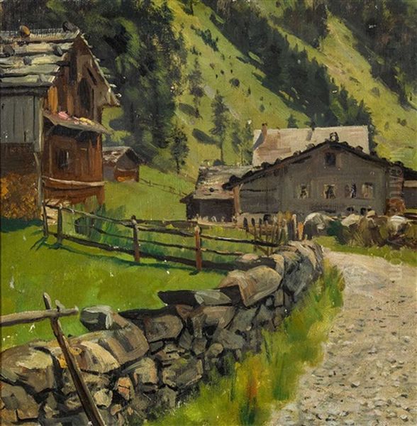 Dorfstrasse Bei Brienz Oil Painting by Hans Bachmann