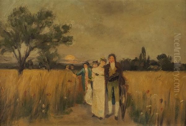 Abendspaziergang Oil Painting by Hans Bachmann