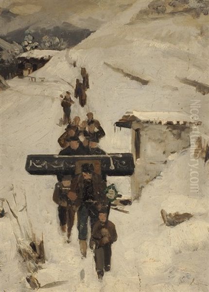 Begrabniszug Im Schnee Oil Painting by Hans Bachmann