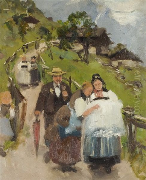 Auf Dem Weg Zur Taufe Im Fruhling Oil Painting by Hans Bachmann