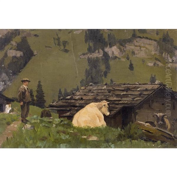 Auf Der Alp Oil Painting by Hans Bachmann