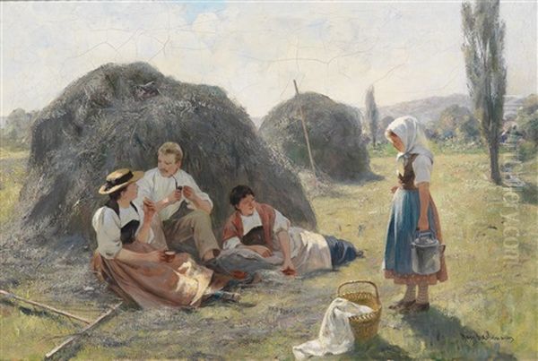 Rast Bei Der Ernte Oil Painting by Hans Bachmann