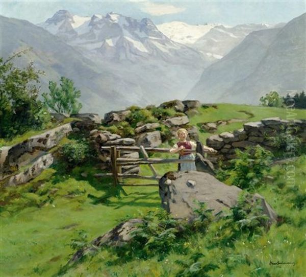 Blick Vom Burgenstock Ins Engelbergtal Oil Painting by Hans Bachmann