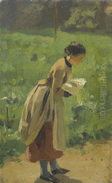 Sommerlicher Weg Mit Madchen Oil Painting by Hans Bachmann