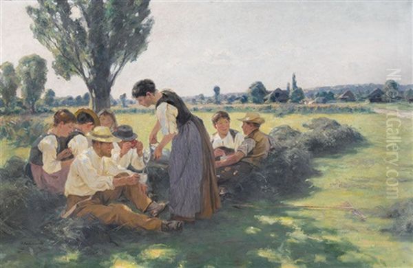 Rast Bei Der Heuernte Oil Painting by Hans Bachmann