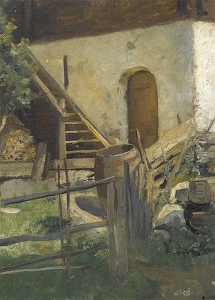 Hinterm Haus Oil Painting by Hans Bachmann