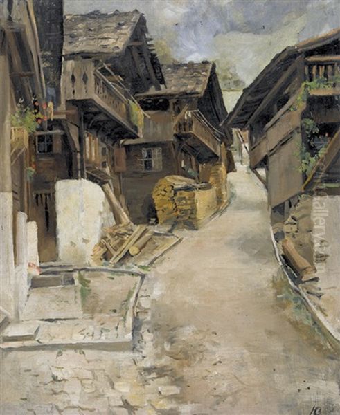 Strasse In Brienz Oil Painting by Hans Bachmann