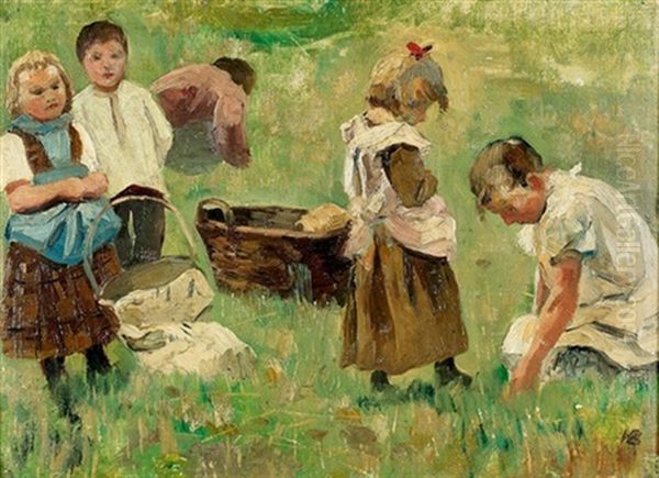 Spielende Kinder Oil Painting by Hans Bachmann