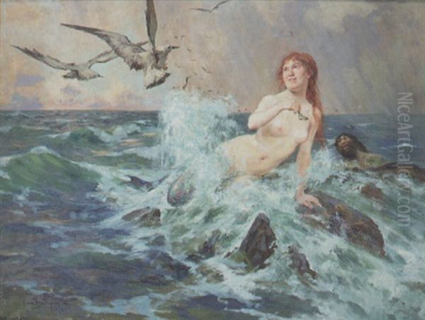 Nereide Futtert Die Mowen Oil Painting by Hans Bachmann