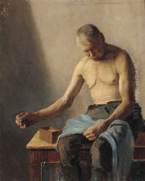 Making Repairs Oil Painting by Karoly (Karl) Bachmann