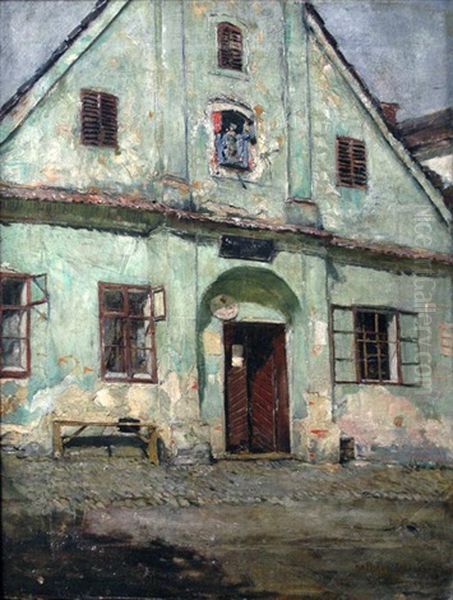 In Front Of Town Hall In Oderberg (+ View Of Town Hall In Oderberg, Lrgr; 2 Works) Oil Painting by Emmanuel Bachrach-Baree