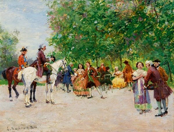 A Company In The Park Oil Painting by Emmanuel Bachrach-Baree