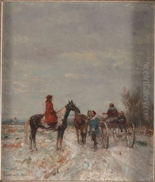 Reiter Im Winter Oil Painting by Emmanuel Bachrach-Baree