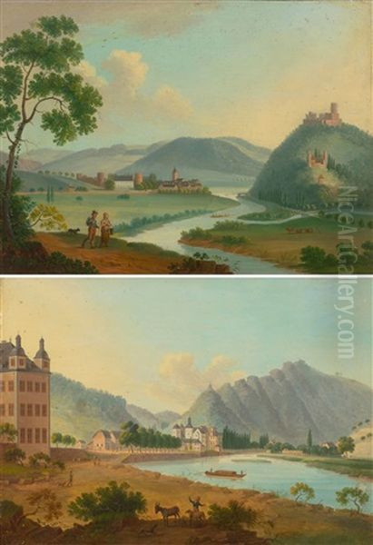 Pair Of Works: View Of Koblenz Oil Painting by Johann Bachta