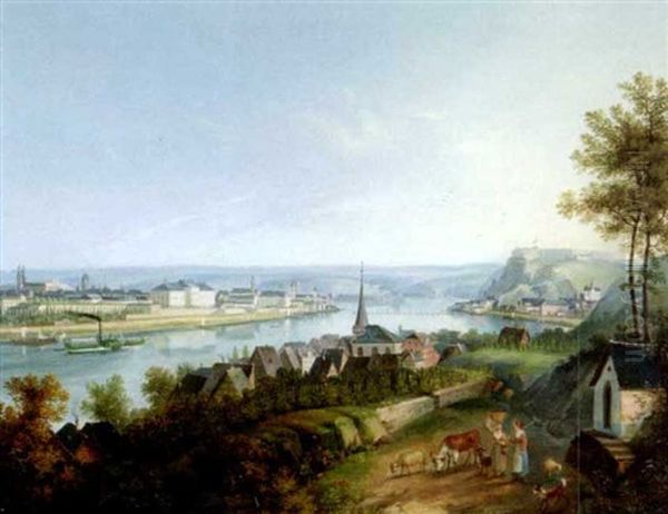 Ansicht Von Koblenz Mit Der Festung Ehrenbreitenstein Und Pfaffendorf Am Rhein Oil Painting by Johann Bachta