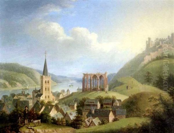 Ansicht Von Bacharach Am Rhein Mit Der Ruine Der St. Wernerskirche Oil Painting by Johann Bachta