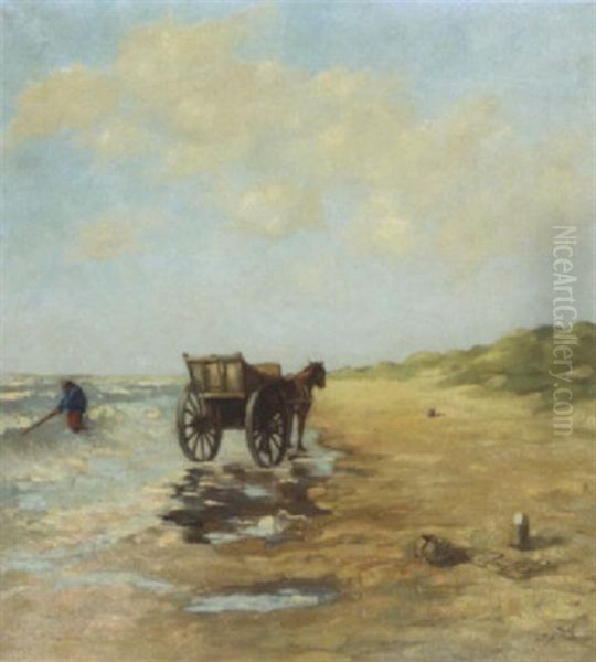 Krevettenfischer Am Strand Oil Painting by Henrik Backer