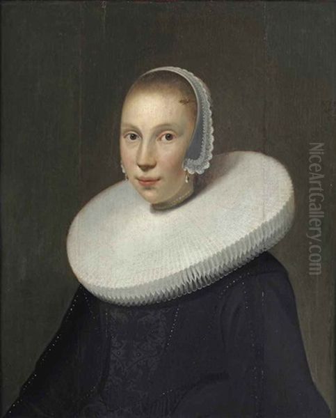 Portrait Of A Girl, Bust-length, In A Black Gown, A 'molensteenkraag' And A White Ruff Oil Painting by Jacob Adriaensz de Backer