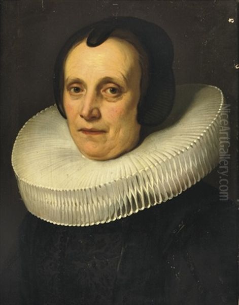 Portrait Of A Lady, In An Embroidered Black Dress With A White Molensteenkraag Oil Painting by Jacob Adriaensz de Backer