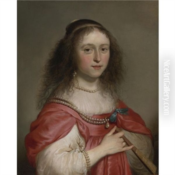 Portrait Of A Young Woman Holding A Fan Oil Painting by Jacob Adriaensz de Backer