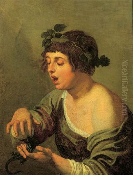 A Young Bacchante, Holding A Lizard Oil Painting by Jacob Adriaensz de Backer