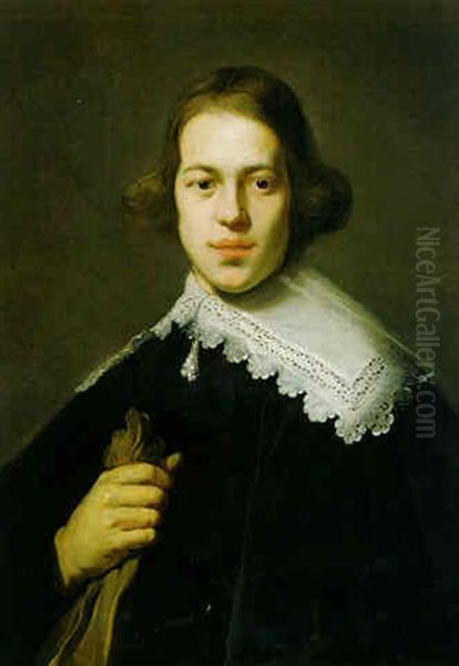 Portrait Of A Man Wearing A Black Coat With A White Lace Collar Oil Painting by Jacob Adriaensz de Backer