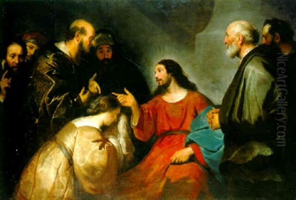 Christ And The Woman Taken In Adultery Oil Painting by Jacob Adriaensz de Backer