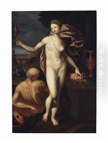 Allegory Of Vanity: Juno Holding A Golden Vessel And A Moneybag Oil Painting by Jacob De Backer