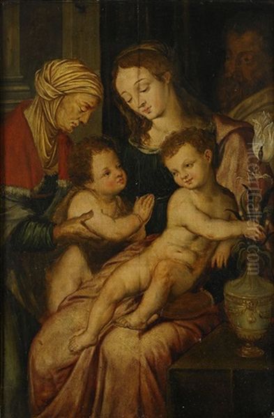 Heliga Familjen Och Johannes Doparen Oil Painting by Jacob De Backer