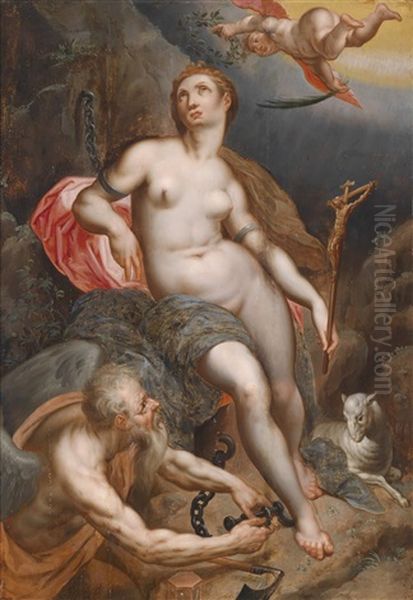 Eine Allegorie Auf Die Zeit, Die Den Glauben Befreit Oil Painting by Jacob De Backer