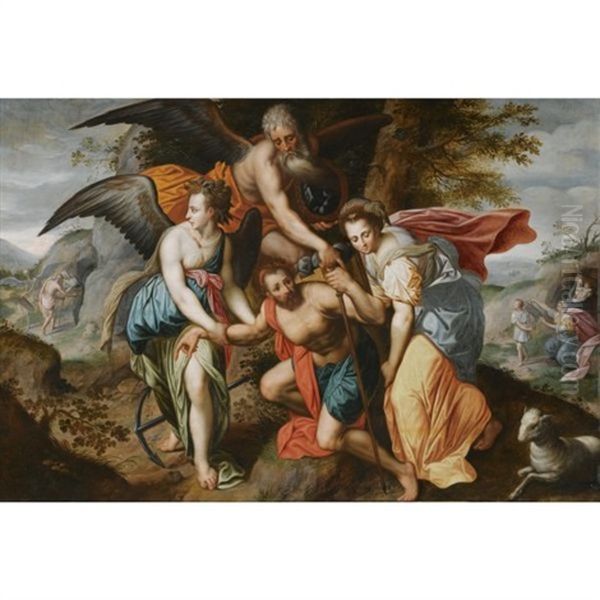 Man Carrying The Burdens Of Time (allegory Of The Four Ages Of Man) Oil Painting by Jacob De Backer