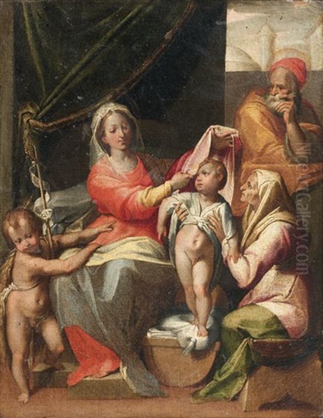 La Sainte Famille Avec Saint Jean-baptiste Et Sainte Elisabeth Oil Painting by Jacob De Backer