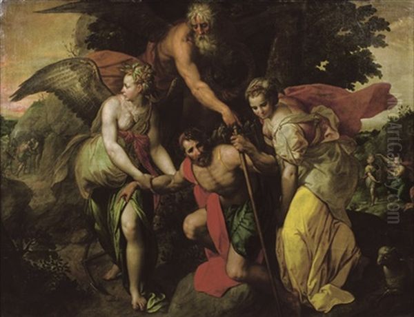 An Allegory Of The Burden Of Old Age Oil Painting by Jacob De Backer