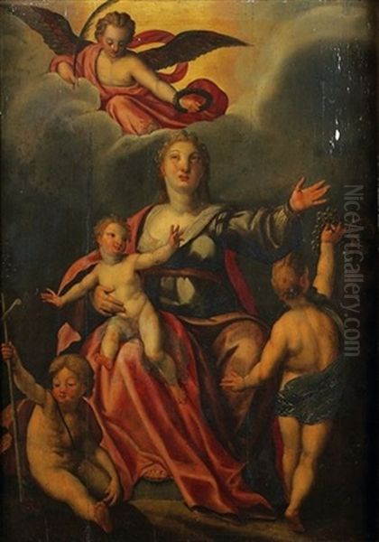 La Vierge A L'enfant Et Saint Jean Baptiste Oil Painting by Jacob De Backer