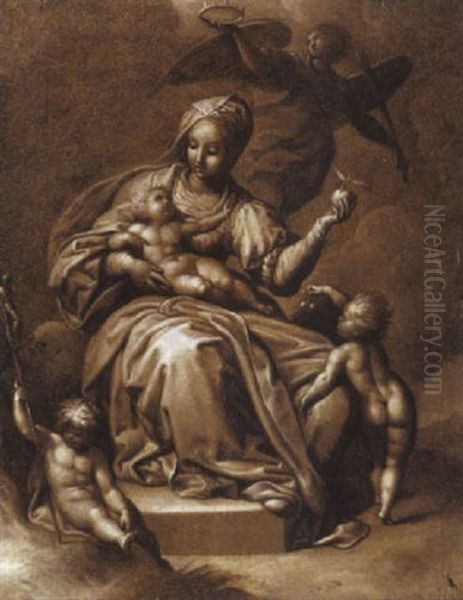 Vierge Et L'enfant Entoures De Jean-baptiste Enfant Et Deux Autres Putti Oil Painting by Jacob De Backer