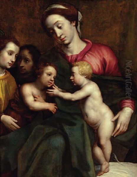 The Virgin And Child With The Infant Saint John The Baptist Oil Painting by Jacob De Backer