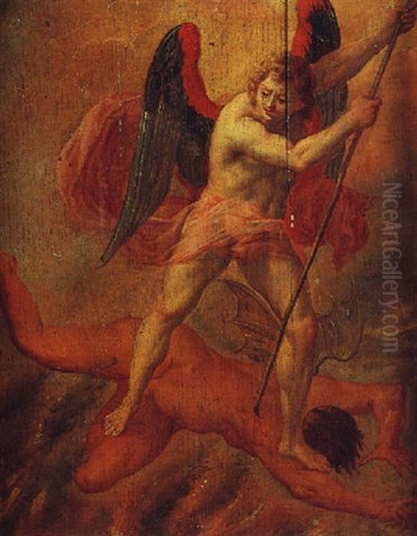 L'archange De Saint Michel Combatant Le Demon Oil Painting by Jacob De Backer