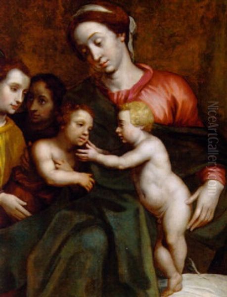 The Madonna And Child With The Infant Saint John The Baptist Oil Painting by Jacob De Backer