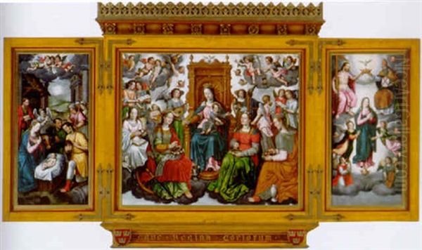 The Madonna And Child Enthroned With Saint Catherine, Saint Agnes, Saint Cecilia With The Magdalene And Angels Oil Painting by Jacob De Backer