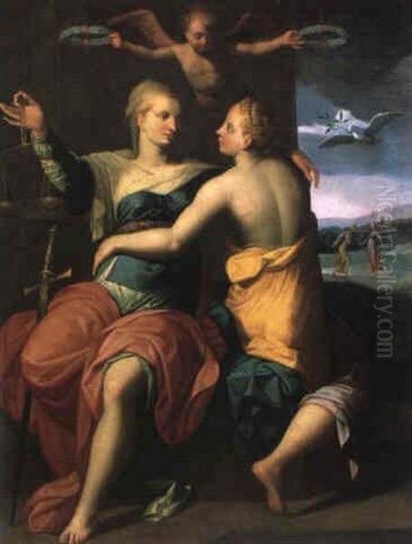 Allegorie Von Frieden Und Gerechtigkeit Oil Painting by Jacob De Backer