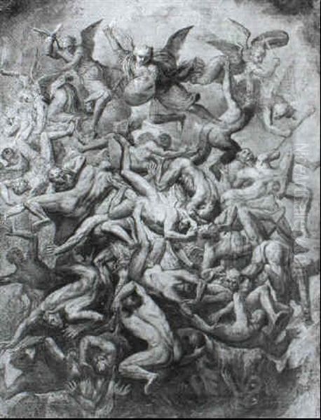 The War In Heaven With St Michael Vanquishing The Rebel     Angels Oil Painting by Jacob De Backer