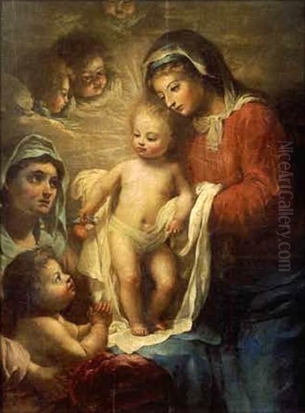 La Sainte Famille Avec Saint Jean Baptiste Et Sainte Elisabeth Oil Painting by Gillis Backereel