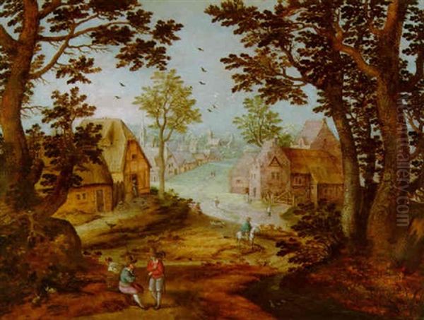 Sicht Auf Eine Dorfstrasse Mit Fussgangern Und Reitern Oil Painting by Jacques Backereel