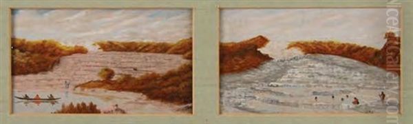 Pink Terraces, Rotomahana; White Terraces, Rotomahana (2 Works In 1 Frame) Oil Painting by John Philemon Backhouse