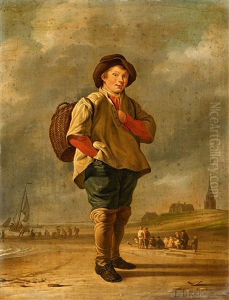 Coastal Scene With A Boy Carrying A Basket Oil Painting by Ludolf Backhuysen the Elder