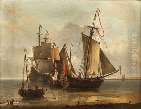 Navires Hollandais Pres De La Plage Oil Painting by Ludolf Backhuysen the Elder