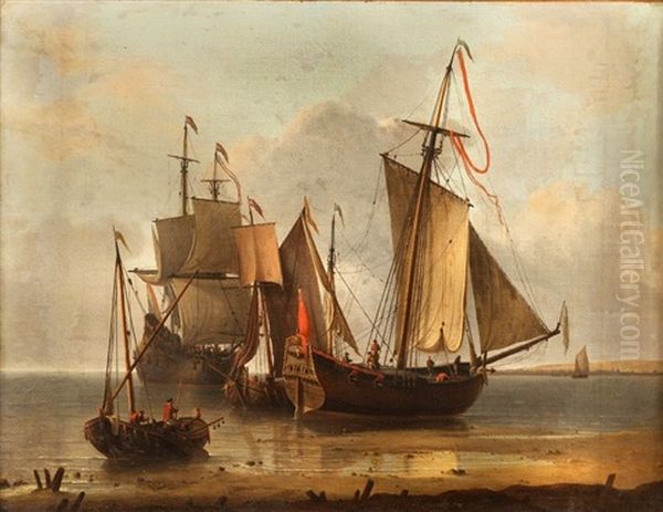 Navires Hollandais Pres De La Plage Oil Painting by Ludolf Backhuysen the Elder