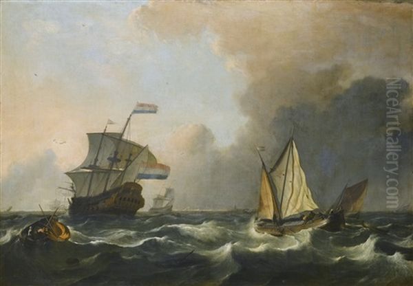 Shipping In Rough Waters Off The Dutch Coast Oil Painting by Ludolf Backhuysen the Elder